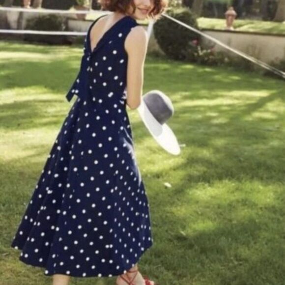 Boden Dresses & Skirts - Boden Aria Ponte Midi Dress US 14L Navy Blue Polka Dot High Neck Low Back